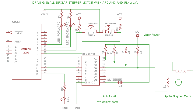 Bipolar stepper with Arduino and ULN2803 - Schematics