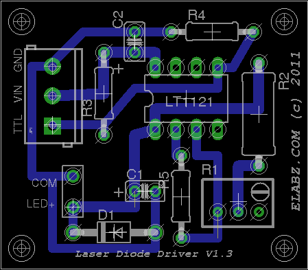 Elabz.com Laser Diode Driver based on LT1121. Board.