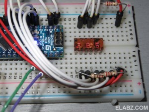 Breadboarded Arduino Nano and HP5082-7433 7-segment LED display