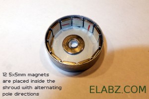 12 5x5mm magnets take almost all of the circumference of the 22mm diameter shroud